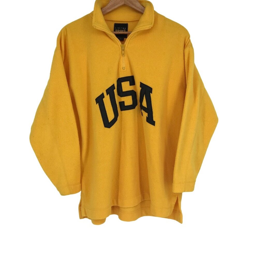 Vintage Limited Sport Quarter Zip Pullover Sweatshirt L USA Yellow Long Sleeve